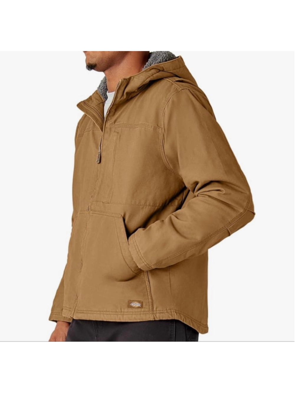 Men's Dickies Brown Hooded Work Jacket M with Gray Sherpa Lining